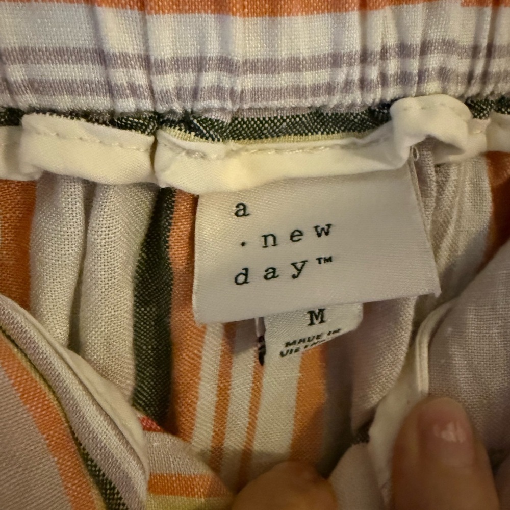 A New Day Women’s Striped Button-Front Skirt w/ Belt | Linen Blend | Size M - Picture 2 of 5